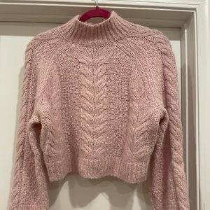 Aritzia Pink Cropped Mock Neck Knit Sweater